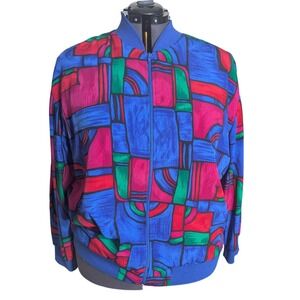 Vintage 90s Retro Jacket 2X Geometric Abstract  Maximalist Dopamine
